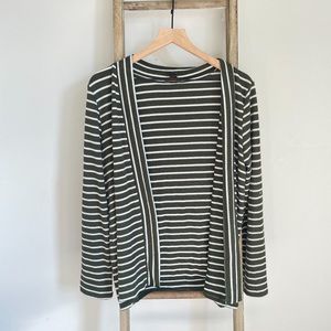 Green and White Striped Cozy Cardigan